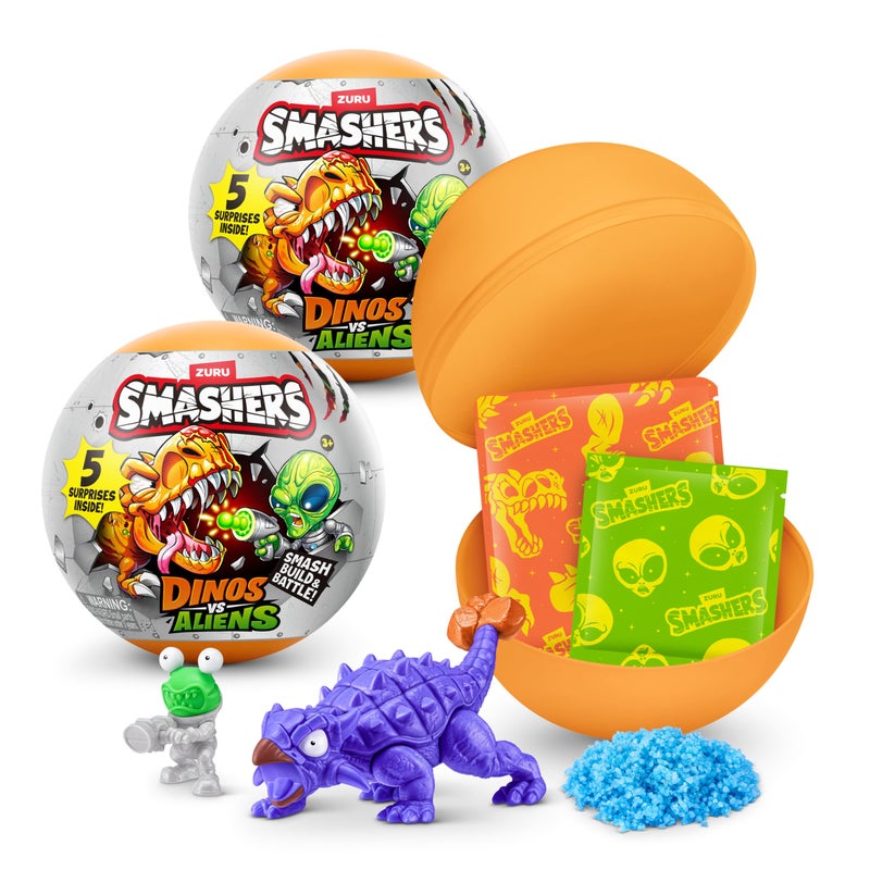 ZURU SMASHERS Smashers Dino vs Aliens Planet 2 Pack by ZURU â€“ Smashable Capsule Toy with Dino & Alien Figures, 5 Surprises Inside, Collectible Novelty Toy for Kids Ages 3+ - Image 1