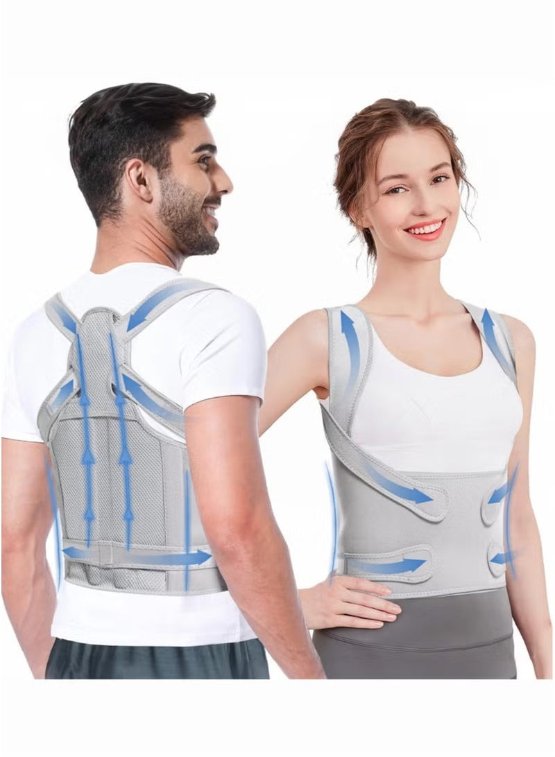 Jourvent Adjustable Back Support with Posture Corrector, Breathable Brace, Relieves Shoulder, Neck and Back Pain by Supporting and Straightening the Spine. - Image 1