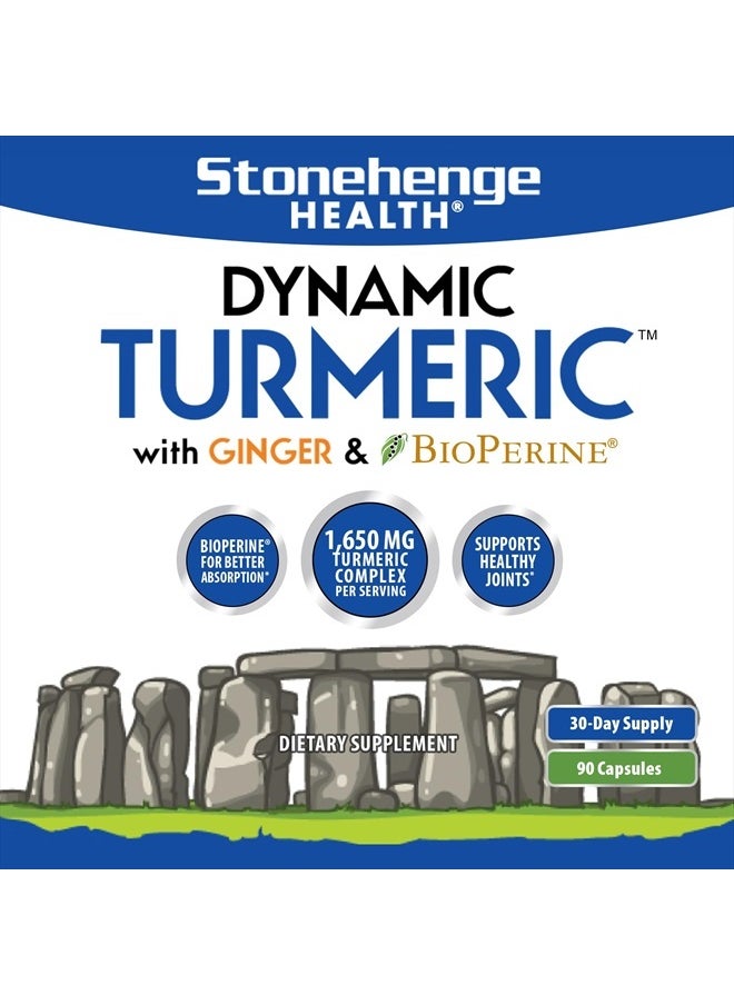 Stonehenge Health Dynamic Turmeric Curcumin with Ginger - High Potency - 1,650 mg Turmeric with 95% Curcuminoids & BioPerine, Supports Joint Pain & Inflammation, 90 Vegetarian Capsules  - Image 2