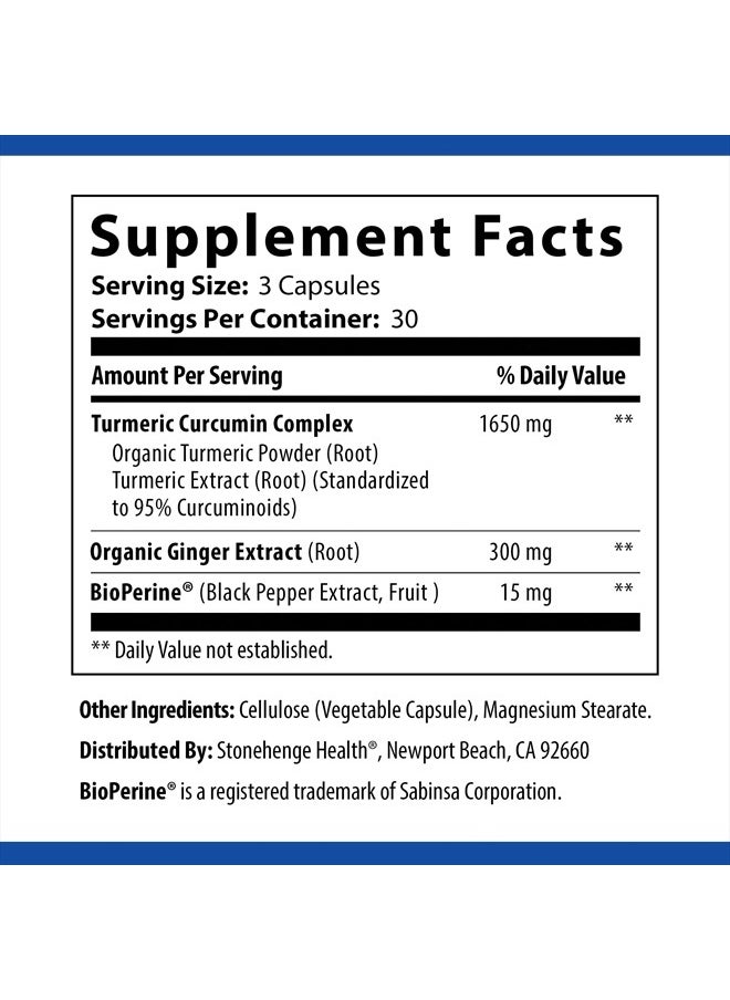 Stonehenge Health Dynamic Turmeric Curcumin with Ginger - High Potency - 1,650 mg Turmeric with 95% Curcuminoids & BioPerine, Supports Joint Pain & Inflammation, 90 Vegetarian Capsules  - Image 4