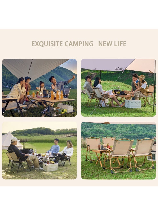 Camping Chair, Metal Frame, Wooden Armrest, Foldable Design, Heavy Duty, Small Folding Recliner, Portable and Lightweight Folding Chair for Outdoor Picnic Camping Hiking Fishing Balcony Garden Beach, Khaki, 1PC - Image 4