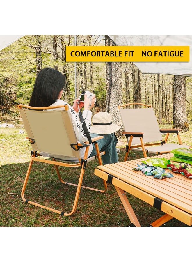 Camping Chair, Metal Frame, Wooden Armrest, Foldable Design, Heavy Duty, Small Folding Recliner, Portable and Lightweight Folding Chair for Outdoor Picnic Camping Hiking Fishing Balcony Garden Beach, Khaki, 1PC - Image 5