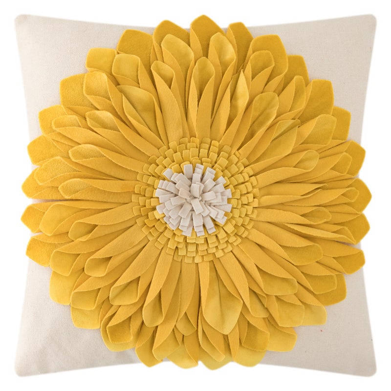 OiseauVoler 3D Sunflowers Handmade Throw Pillow Covers Decorative Pillowcases Cushion Covers for Bed Living Room Farmhouse Decor Yellow 18x18 Inches