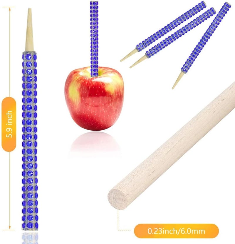 MGWOTH 24 Pack Bling Candy Apple Sticks and Bags Kits, Caramel Apple Wooden Skewers,Food Bamboo Decorative Sticks for Rice Krispie Treats Cookie Cake Pops Corn Dogs with Glass Wrapper Glitter Ribbons Tie - Image 3