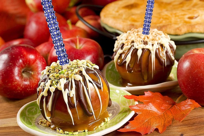 MGWOTH 24 Pack Bling Candy Apple Sticks and Bags Kits, Caramel Apple Wooden Skewers,Food Bamboo Decorative Sticks for Rice Krispie Treats Cookie Cake Pops Corn Dogs with Glass Wrapper Glitter Ribbons Tie - Image 5