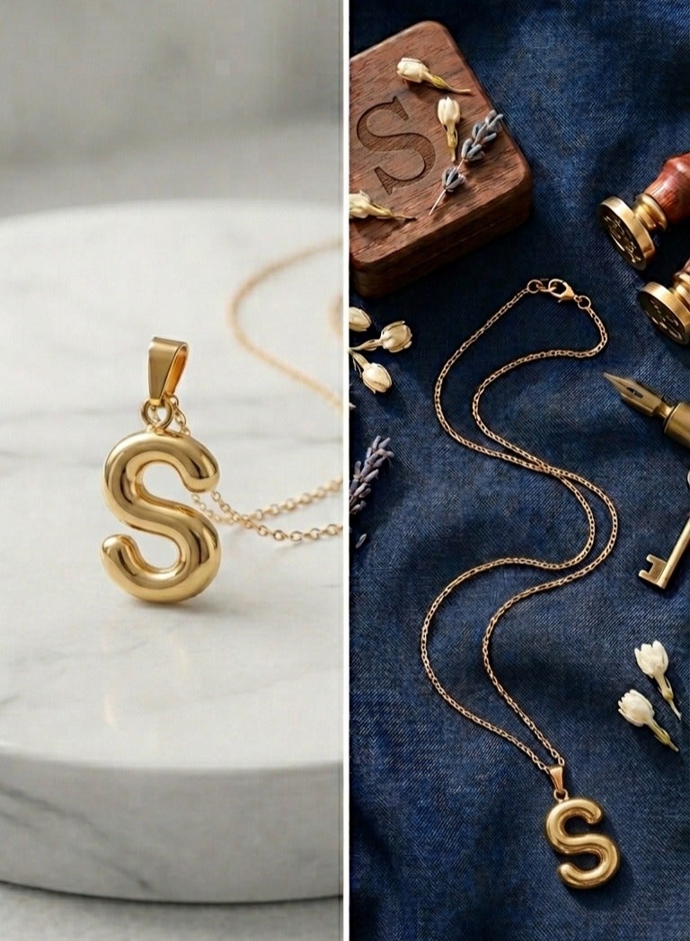 Gold chain with the letter S in a helium design (capital letter). - Image 1