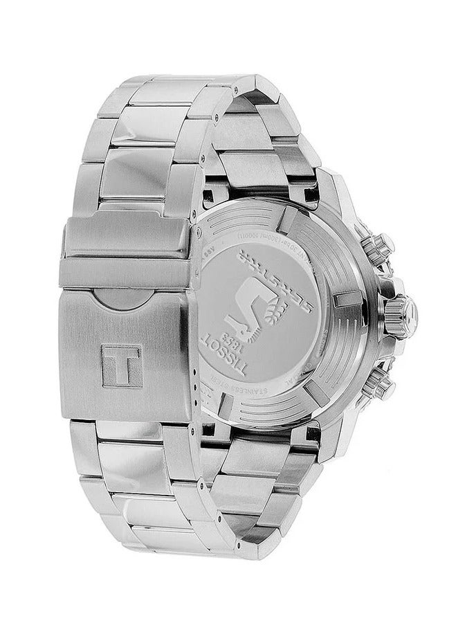 TISSOT ساعة كرونوغراف كواتز سي ستار 1000 ذات قرص أزرق وسوار من الفولاذ الفضي للرجال - T120.417.11.041.01 - Image 4