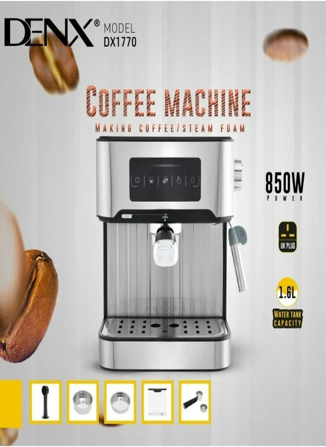 Denx Dinex Espresso And Cappuccino Coffee Maker With Touch Screen, Power Of 850 Watts And Capacity Of 1.6 Liters, Steel - Dx1770 - Image 1