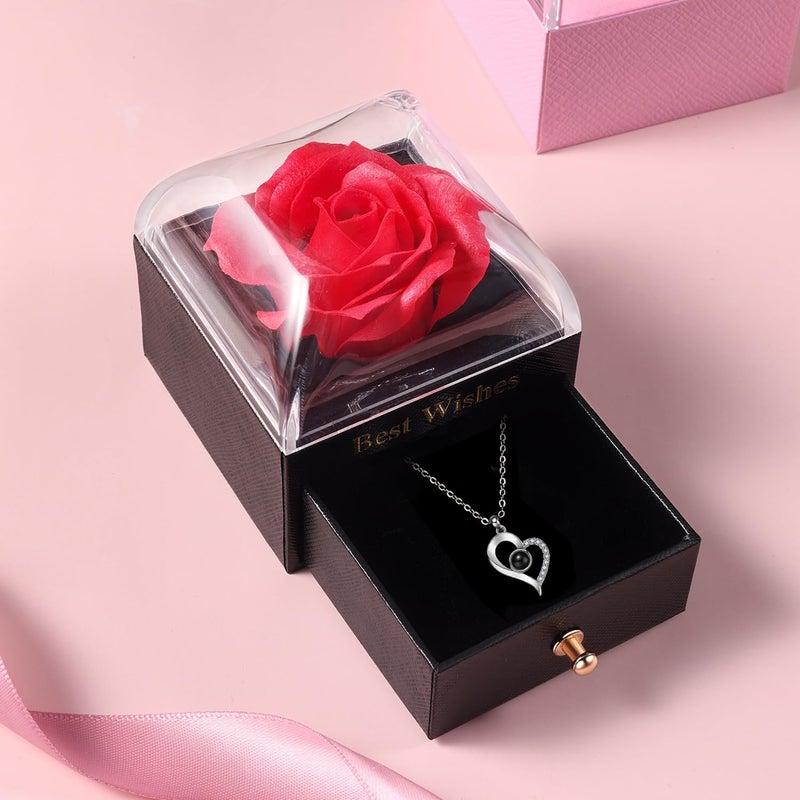 Ascension Ascension Eternal Rose Gift Box with Heart Necklace Fresh Roses Box Gift for Girlfriend Boyfriend Newlyweds Rose Flower with Jewelry Storage Box Roses Gift for Valentines Day Birthday Anniversary  - Image 2