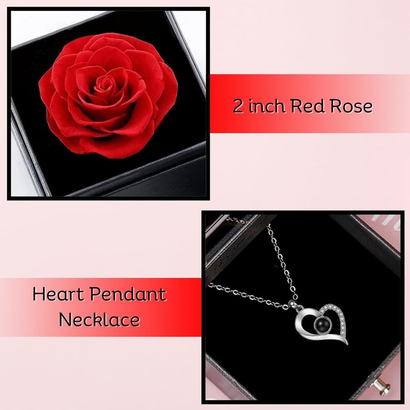Ascension Ascension Eternal Rose Gift Box with Heart Necklace Fresh Roses Box Gift for Girlfriend Boyfriend Newlyweds Rose Flower with Jewelry Storage Box Roses Gift for Valentines Day Birthday Anniversary  - Image 3