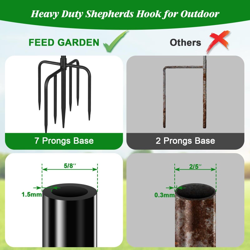 FEED GARDEN 92 Inch Adjustable Outdoor Shepherds Hook Bird Feeder Pole with 7 Prongs Base, Premium Steel Heavy Duty Tall Shepards Hooks for Hanging Bird Feeders, Plant Basket, Lanterns, 1 Pack - Image 3