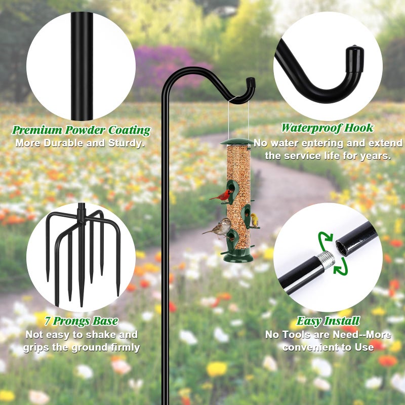 FEED GARDEN 92 Inch Adjustable Outdoor Shepherds Hook Bird Feeder Pole with 7 Prongs Base, Premium Steel Heavy Duty Tall Shepards Hooks for Hanging Bird Feeders, Plant Basket, Lanterns, 1 Pack - Image 2