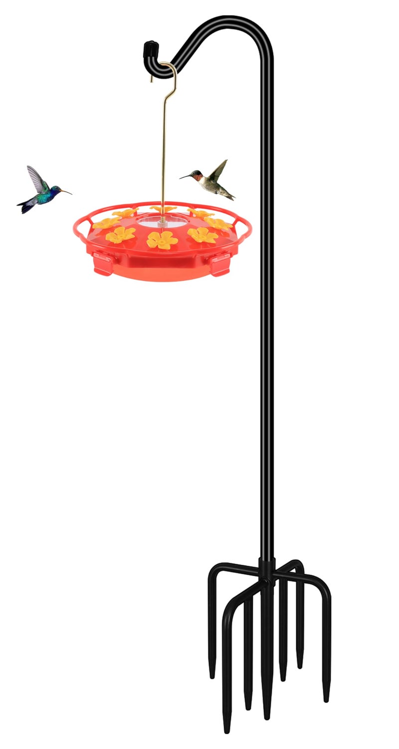 FEED GARDEN 92 Inch Adjustable Outdoor Shepherds Hook Bird Feeder Pole with 7 Prongs Base, Premium Steel Heavy Duty Tall Shepards Hooks for Hanging Bird Feeders, Plant Basket, Lanterns, 1 Pack - Image 1