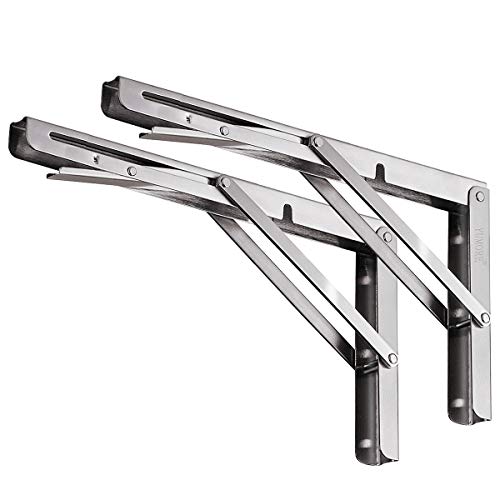 YUMORE Folding Shelf Brackets 10", Max Load: 330lb Heavy Duty Stainless Steel Collapsible Shelf Bracket for Table Work Bench, Space Saving DIY Bracket, Pack of 2 - Image 1