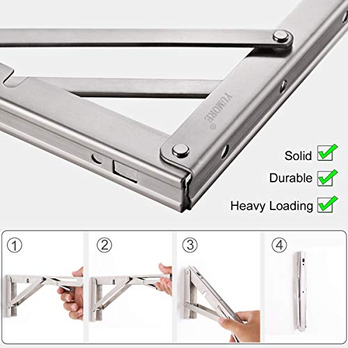 YUMORE Folding Shelf Brackets 10", Max Load: 330lb Heavy Duty Stainless Steel Collapsible Shelf Bracket for Table Work Bench, Space Saving DIY Bracket, Pack of 2 - Image 2