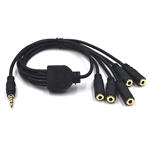 Kework 12 Inch 1/8” 3.5mm TRRS Splitter Audio Cable, 1 Male to 5 Female 3.5mm Plug Extender Headphone Cable, 3.5mm 4 Pole Stereo Jack Extension Adapter Headset Aux Cable, Support MIC - Image 1