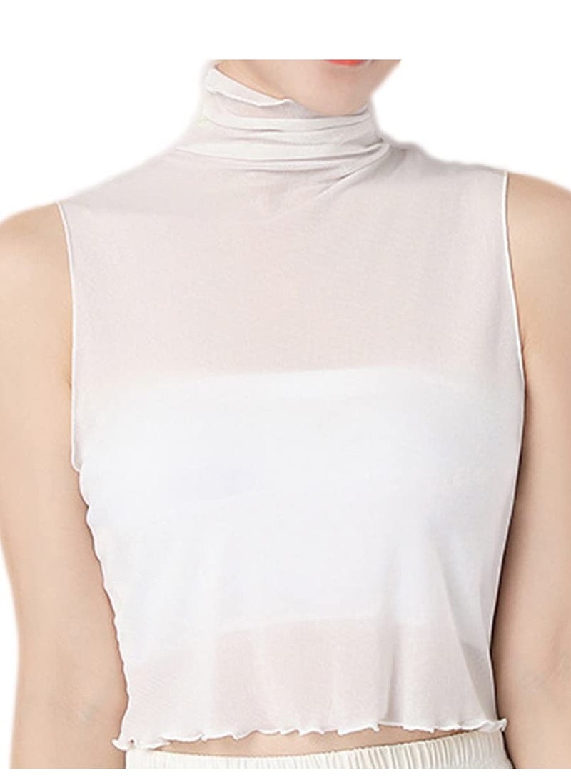 SYOSI Women Fake Collar Girls Thin Base Shirt Pure White Half High Neck Gauze See Through Base Shirt Round Collar Half Shirt False Collar False Collar for Girls and Women - Image 2