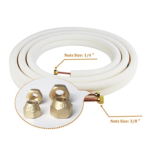 TADERUILY 25 Ft Mini Split Line Set.Air Conditioner Copper Tubing Pipes Extension Set, 1/4" & 3/8" 3/8" PE Thickened for AC and Heating Equipment Insulated Coil Line Set HVAC Refrigerant with Nuts. (1/4+3/8) - Image 5