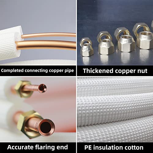TADERUILY 25 Ft Mini Split Line Set.Air Conditioner Copper Tubing Pipes Extension Set, 1/4" & 3/8" 3/8" PE Thickened for AC and Heating Equipment Insulated Coil Line Set HVAC Refrigerant with Nuts. (1/4+3/8) - Image 2