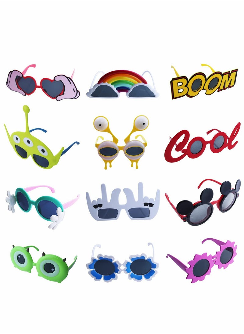 Captaintech 12 Pack Colorful Hawaiian Party Sunglasses for Kids, Fun Summer Costume Accessories, Perfect for Beach Themed Celebrations and Party Favors  - Image 1