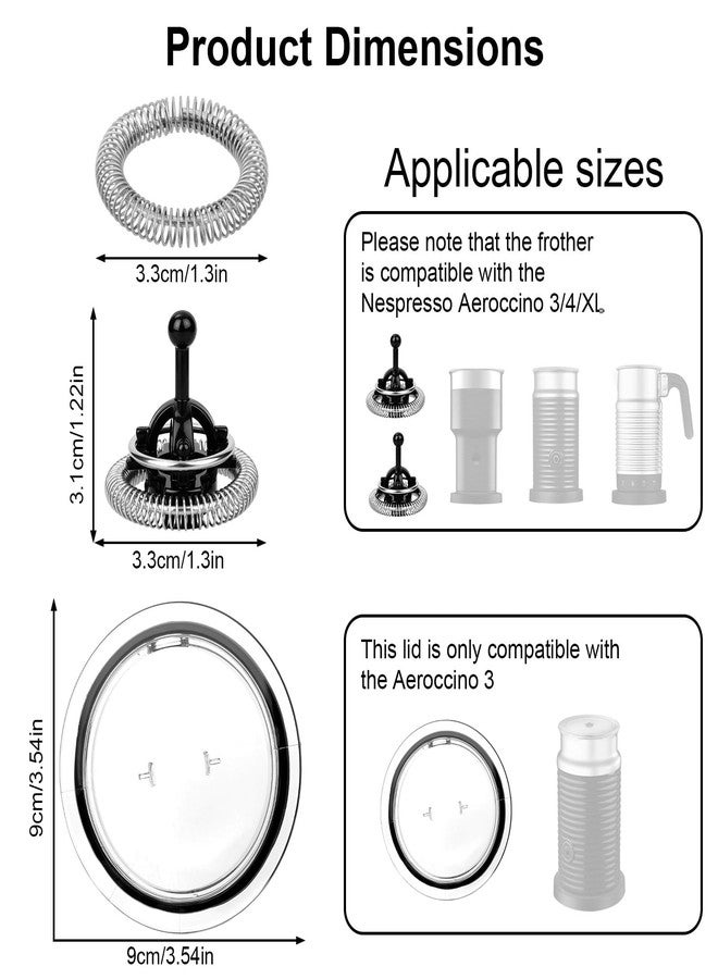 Penitue 2pcs Frother Whisk with Lid Cover Seal & Spring Ring, Milk Frother Replacement Parts Coffee Machine Accessories for Nespresso Aeroccino 3/4/Plus - Image 2