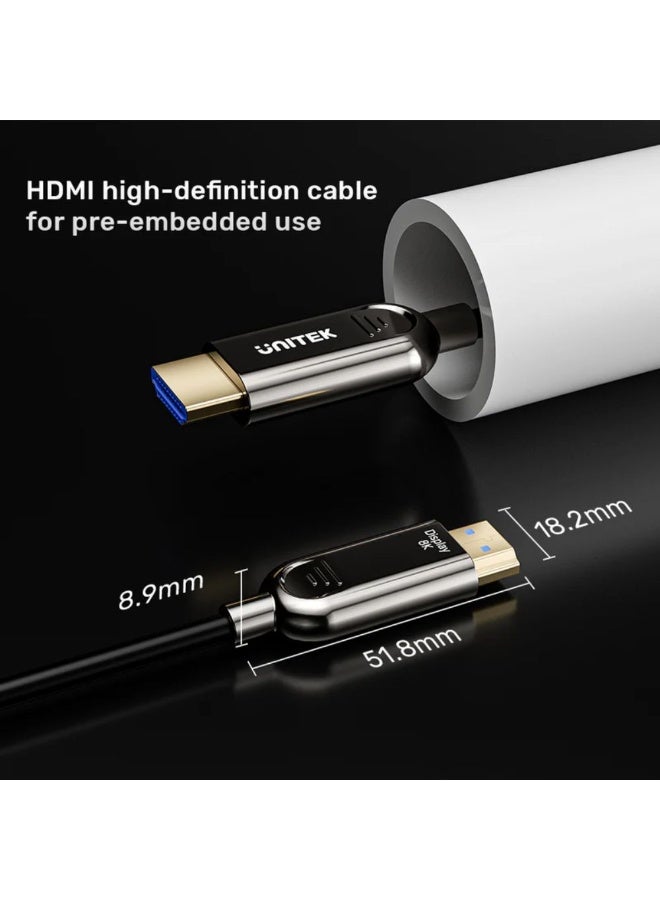 Unitek 8K HDMI Fiber Optic Cable – 30 Meters High-Speed Ultra HD HDMI 2.1 Cable – Supports 8K@60Hz, 4K@120Hz, HDR10+, eARC, Dolby Atmos – Lightweight & Flexible Design – Black - Image 4