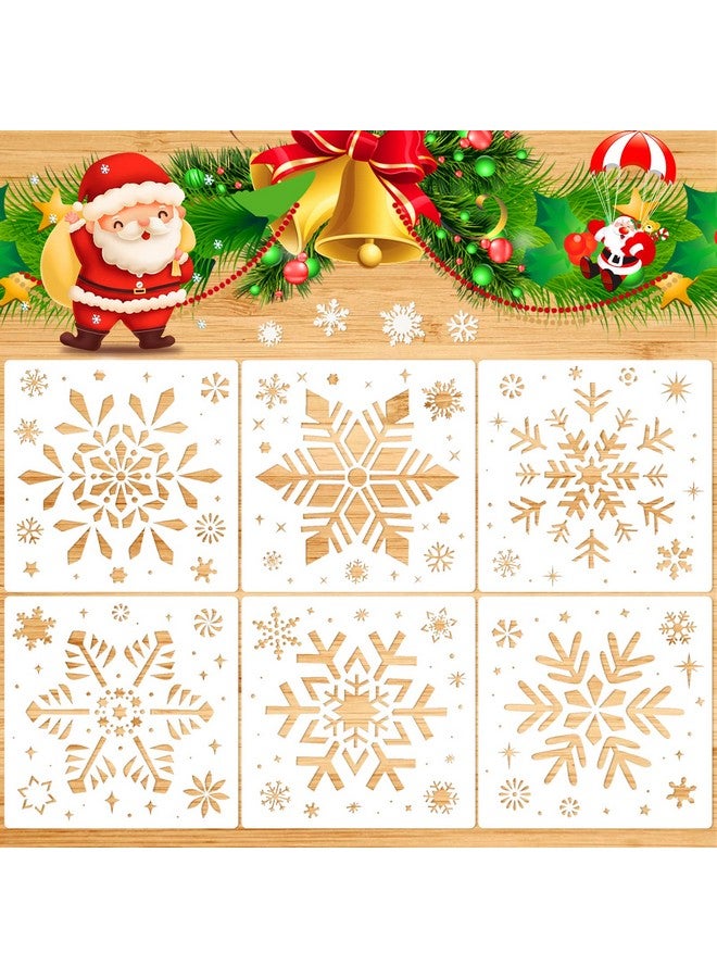 Konsait Hristmas Snowflake Stencil Template, Konsait 6Pack Reusable Plastic Craft Drawing Painting Template, Xmas Stencils For Greeting Cards, Wall, Wood, Face, Cookie, Cake,Biscuit,Coffee Decor - Image 1