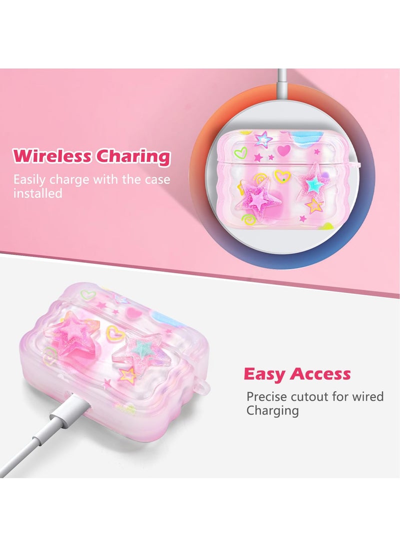 SYOSI Cute AirPods Pro 2 Case with Love Pendant Colorful Round Bead Keychain, Cute 3D Stars Pattern Design, Soft TPU Protective Shockproof Case for AirPods Pro for Girls Women Teens - Image 3