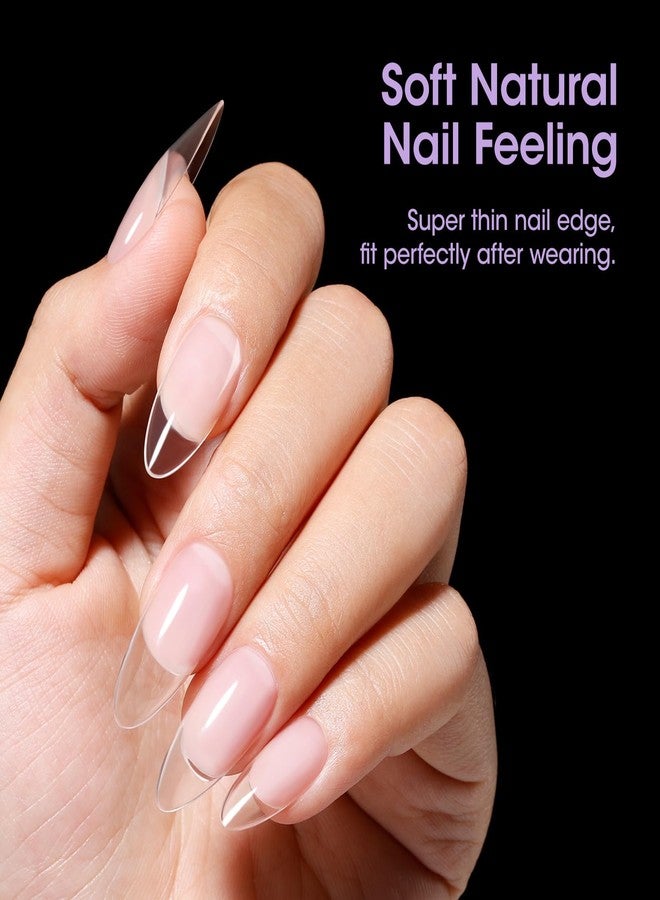 Gellen أطراف أظافر أكريليك لوزية متوسطة من جيلين 504 قطعة - تغطية كاملة، نصف غير لامع، أظافر لوزية شفافة للضغط للتطبيق الذاتي والصالونات، 12 حجمًا - Image 3