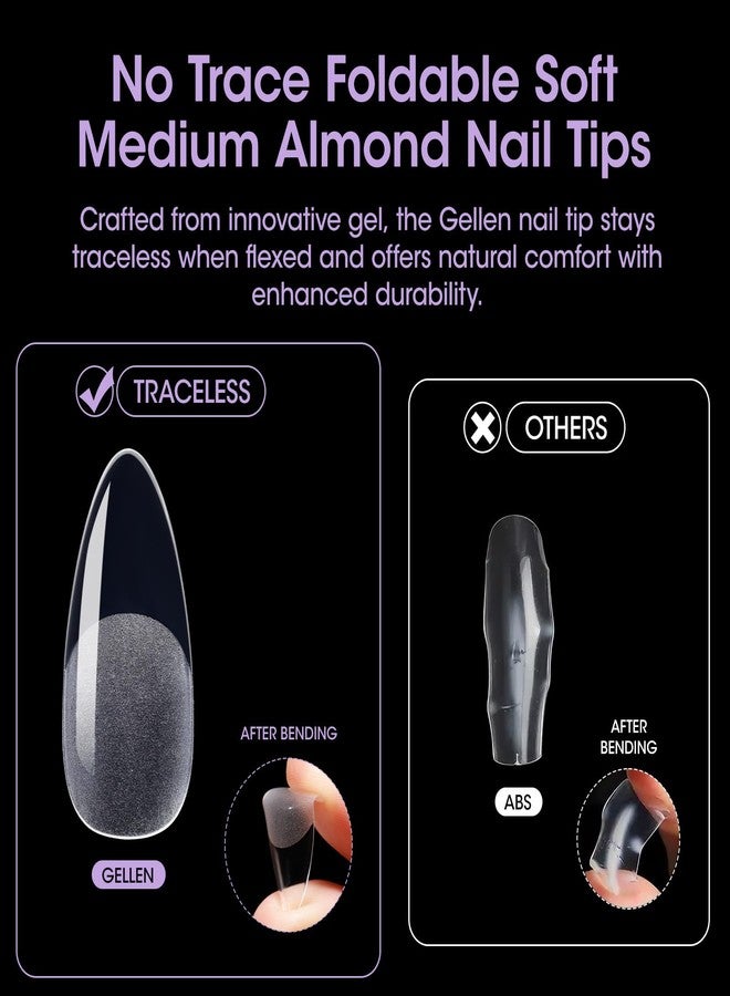 Gellen أطراف أظافر أكريليك لوزية متوسطة من جيلين 504 قطعة - تغطية كاملة، نصف غير لامع، أظافر لوزية شفافة للضغط للتطبيق الذاتي والصالونات، 12 حجمًا - Image 5