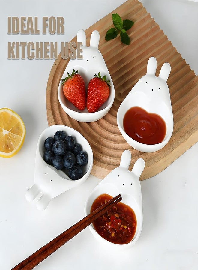 XUNSAIL Rabbit Ceramic Soy Sauce Dishes - Set of 4 Cute Mini Dipping Bowls for Home Gift Sushi, Miso, and Side Dishes, Durable and Dishwasher Safe Appetizer Plates - Image 2