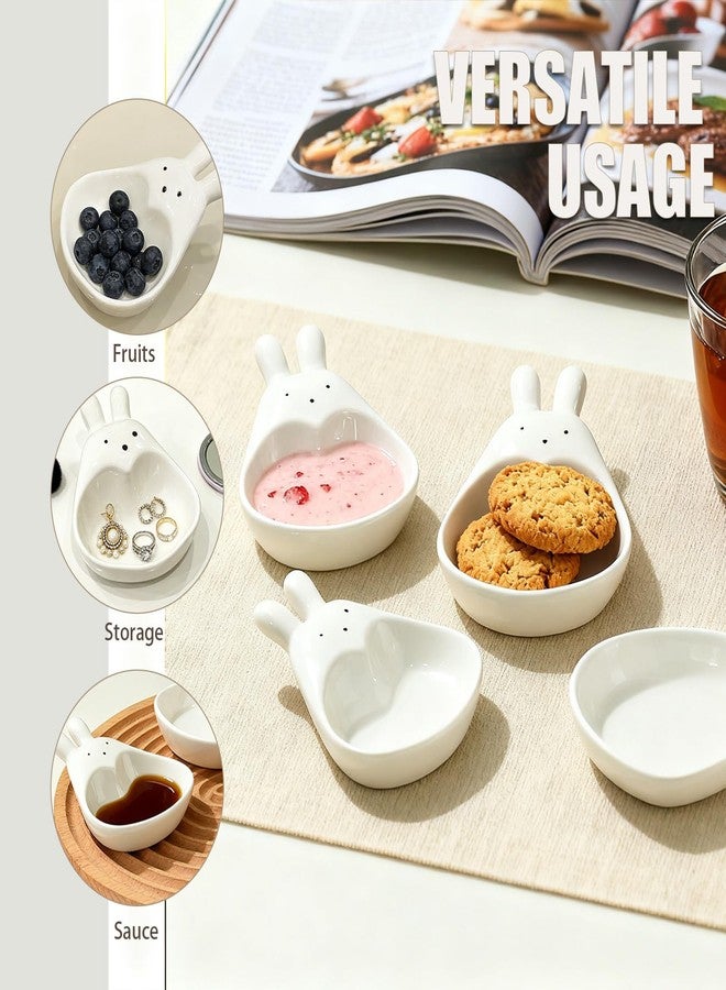 XUNSAIL Rabbit Ceramic Soy Sauce Dishes - Set of 4 Cute Mini Dipping Bowls for Home Gift Sushi, Miso, and Side Dishes, Durable and Dishwasher Safe Appetizer Plates - Image 3