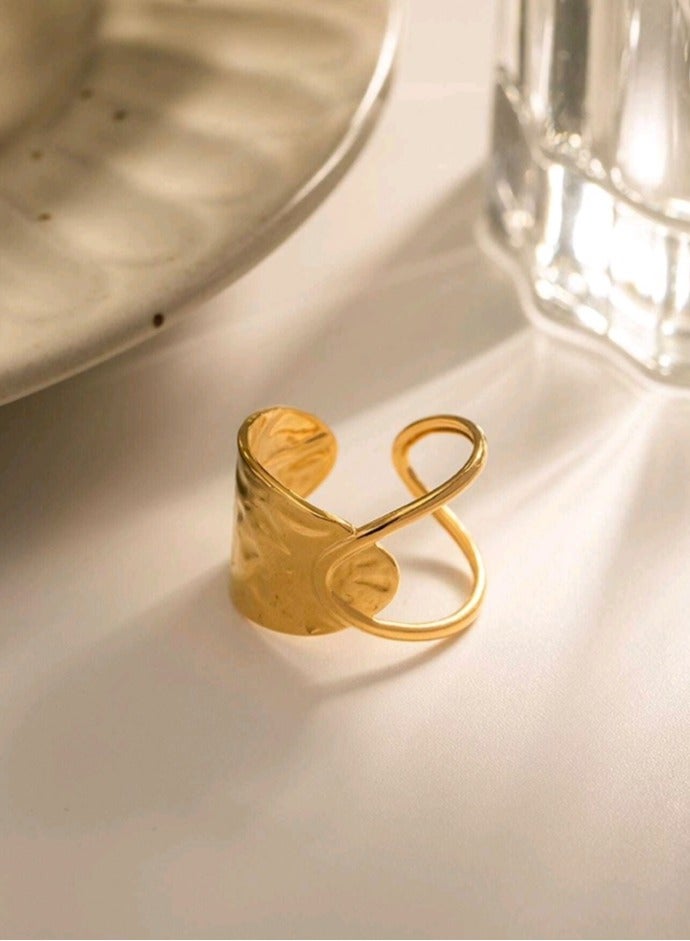 Trendy Stainless Steel Gold Plated Ring For Women One Size