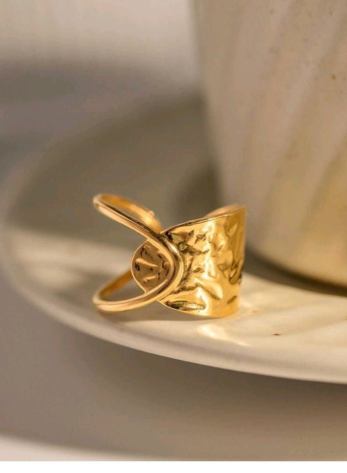 Trendy Stainless Steel Gold Plated Ring For Women One Size
