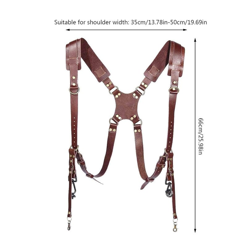 SUPERNIC Camera Strap for 2 Cameras/Dual Shoulder Leather Harness/Multi-Camera Gear for DSLR/SLR Classic Tan with microfiber cloth - Image 4