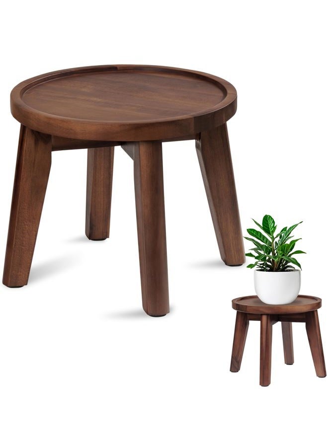 DEMIGO Indoor Plant Stand, Acacia Wooden Decorative Plant Shelf with Spill-Proof Tray, Stable 8” Tall Flower Holder for Heavy Pots, Gardening Display for Decor Living Room Patio - Dark Brown - Image 1
