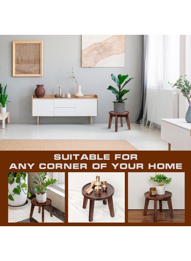 DEMIGO Indoor Plant Stand, Acacia Wooden Decorative Plant Shelf with Spill-Proof Tray, Stable 8” Tall Flower Holder for Heavy Pots, Gardening Display for Decor Living Room Patio - Dark Brown - Image 5