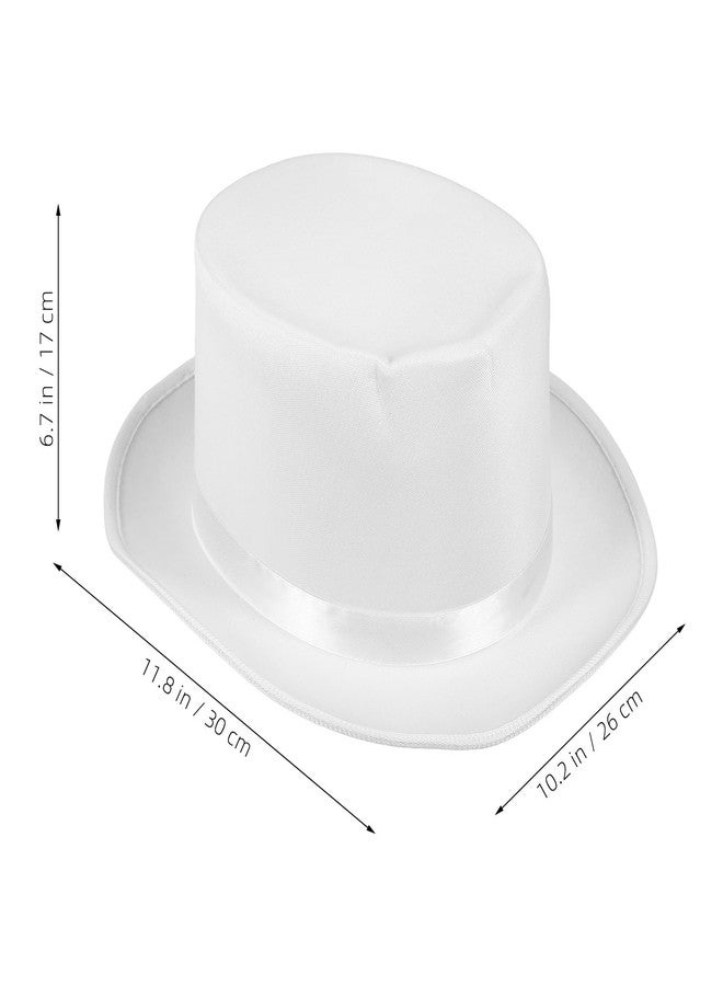 BESTOYARD White Dress Up Hats: Wizard Costume Cap, Satin Bonnets for Halloween Party, Tall Flat Gentleman Miss Sombrero - Image 3