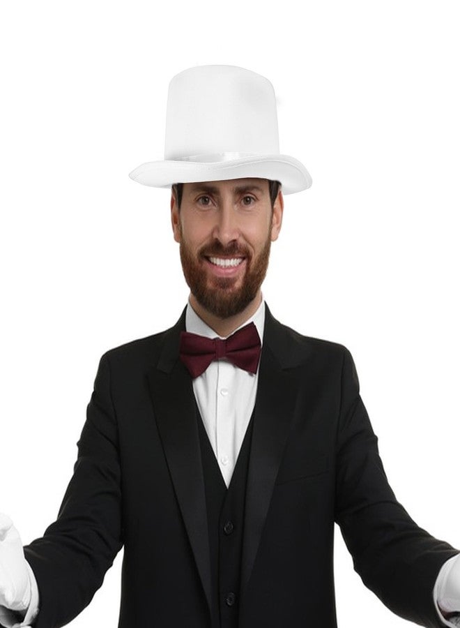 BESTOYARD White Dress Up Hats: Wizard Costume Cap, Satin Bonnets for Halloween Party, Tall Flat Gentleman Miss Sombrero - Image 2