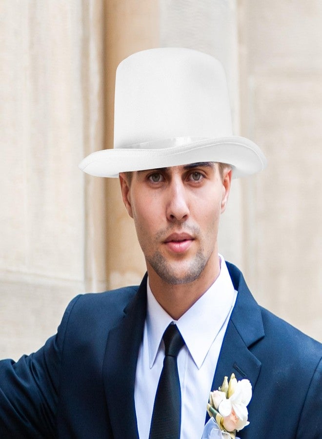 BESTOYARD White Dress Up Hats: Wizard Costume Cap, Satin Bonnets for Halloween Party, Tall Flat Gentleman Miss Sombrero - Image 4