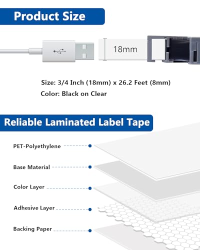 Labelwell 18mm 0.7” Laminated Black on Clear Compatible with Brother P Touch Label Tape TZ TZe-141 TZe141 Refills for Brother Ptouch PT-D410 PT-D400 PT-D600 Label Maker, 3/4 Inch x 26.2 Feet, 3-Pack - Image 2