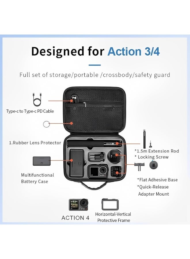Shockproof & Travel-Friendly Carrying Case for DJI Osmo Action 5 Pro/Action 4 – Hard Shell Protective Bag with Accessories Storage, Dustproof & Sun-Resistant (Black) - Image 1