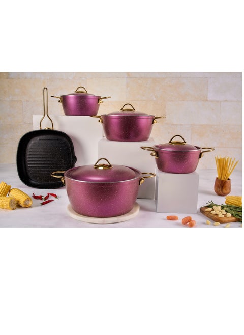 Vision Set of 14 pots 18.20.24.28 + grill 28 + distribution set of 5 pieces fuchsia