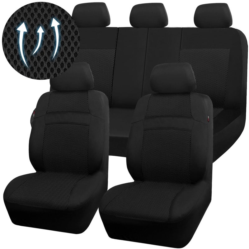 CAR PASS Seat Cover Full Sets 3D Air Mesh Car Seat Cover with 5mm Composite Sponge InsideAirbag Compatible Universal Fit for SUVVanssedans Trucks Automotive Interior CoversAll Black