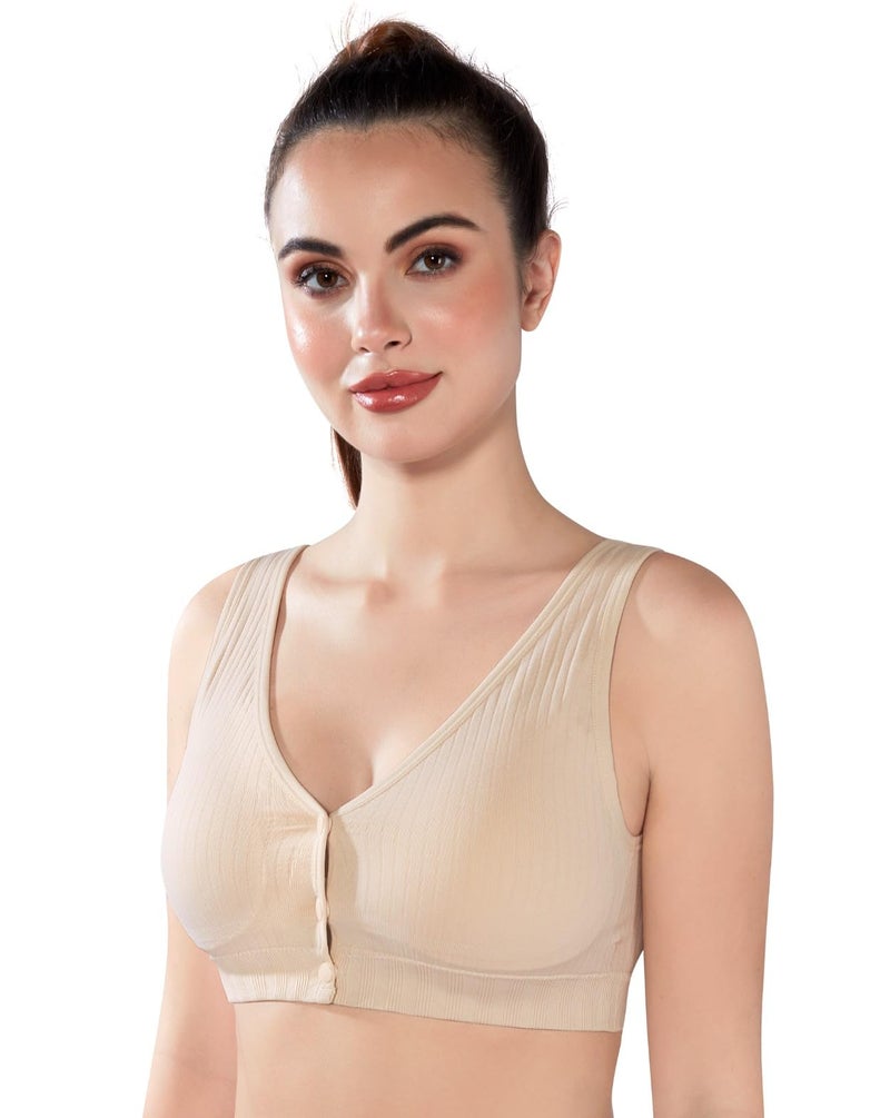 PLUMBURY Women's Lightly Padded Front Open Maternity|Nursing|Feeding Post Sugery Every Day Bra,Beige,Size 36 - Image 5