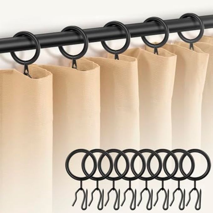 Dpyrrhic 60Pcs Metal Curtain Rings and 60 Pcs Curtain Drapery Pin Hooks,Black Curtain Hooks for Drapes,30mm Internal Diameter for Window, Shower Curtain - Image 4