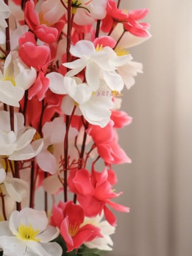 ARTSY® Artificial Flowers with Pot for Home Decoration, Ideal for Office Decor, Gifts, Craft, Artificial Plants with Pot, White Maroon, Combo, 1 Piece, 45 cm Height | - Image 2