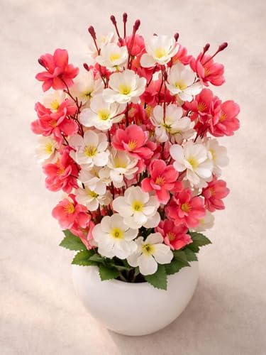 ARTSY® Artificial Flowers with Pot for Home Decoration, Ideal for Office Decor, Gifts, Craft, Artificial Plants with Pot, White Maroon, Combo, 1 Piece, 45 cm Height | - Image 3