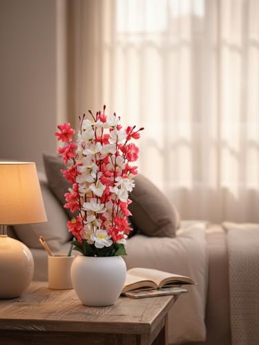 ARTSY® Artificial Flowers with Pot for Home Decoration, Ideal for Office Decor, Gifts, Craft, Artificial Plants with Pot, White Maroon, Combo, 1 Piece, 45 cm Height | - Image 4