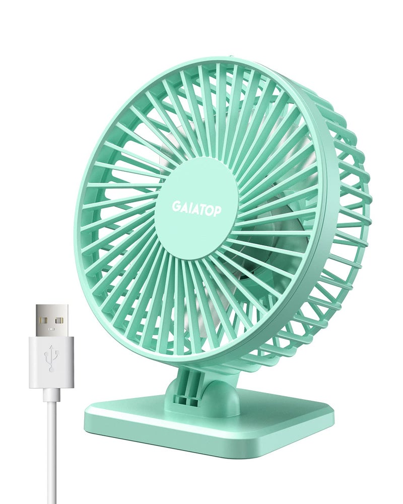 Gaiatop USB Desk Fan, Small But Powerful, Personal Portable Quiet 3 Speeds, Adjustable Mini Table Desktop fan for Cooling Home Office Car Summer Travel Gifts Green - Image 1